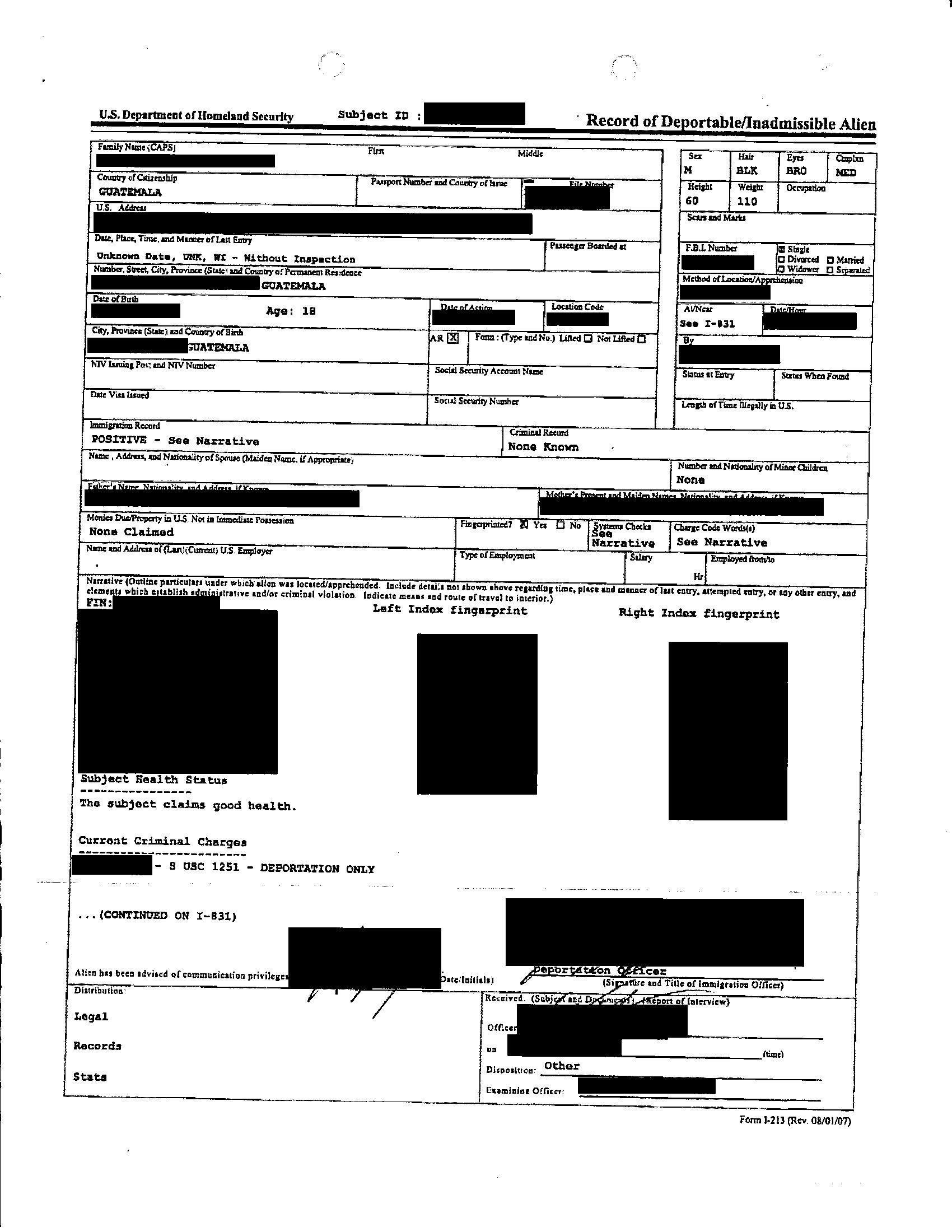 A Form I 213 Is Probative Evidence Of Notice If NTA Is Missing Zimmer   Sample Form I 213 